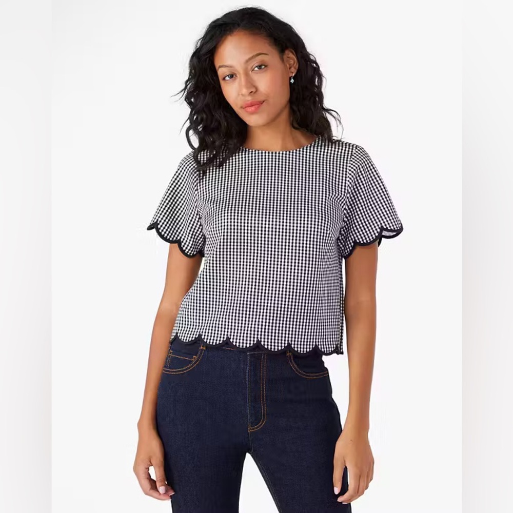 Jazzy Gingham Scalloped Ponte Top
